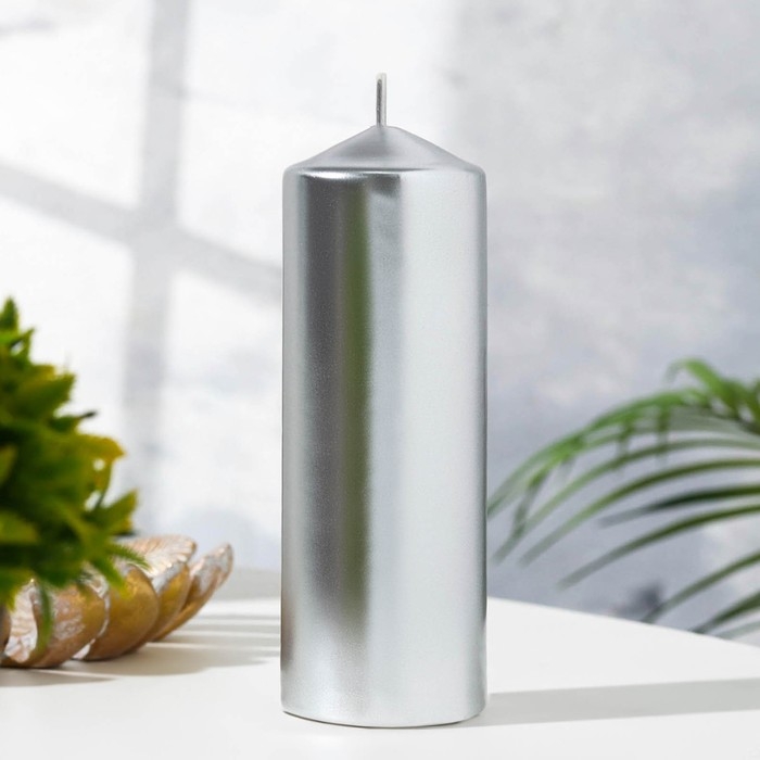 Свеча "Столбик", серебристая, 5,5&times;15см