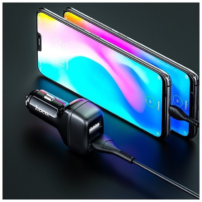 Автомобильное зарядное устройство Hoco Z36, 2 USB - 2.4 А, кабель Type-C, 1 м, черный Автомобильное зарядное устройство Hoco Z36, 2 USB - 2.4 А, кабель Type-C, 1 м, черный