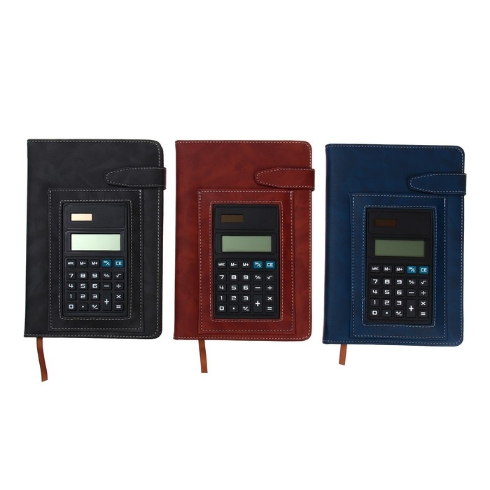 Ежедневник недатированный, обложка ПВХ, А5, 140 листов в клетку, с лястиком,с калькулятором, МИКС