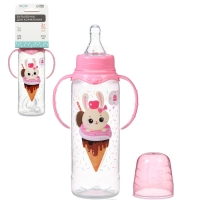Бутылочка для кормления &laquo;Зайка, пончик&raquo;, классическое горло, 250мл., от 3 мес., цилиндр, с ручками