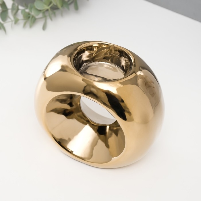 Подсвечник керамика на 1 свечу Подсвечник керамика на 1 свечу "Кольцо" d=6 см золото 16х8х14 см