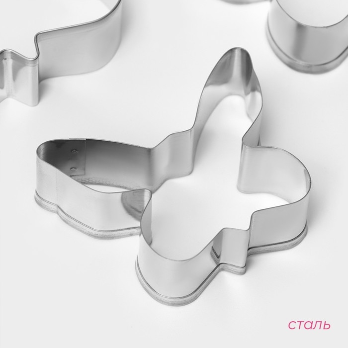Набор форм для печенья Доляна «Бабочка», 3 шт, цвет серебристый Набор форм для печенья Доляна «Бабочка», 3 шт, цвет серебристый