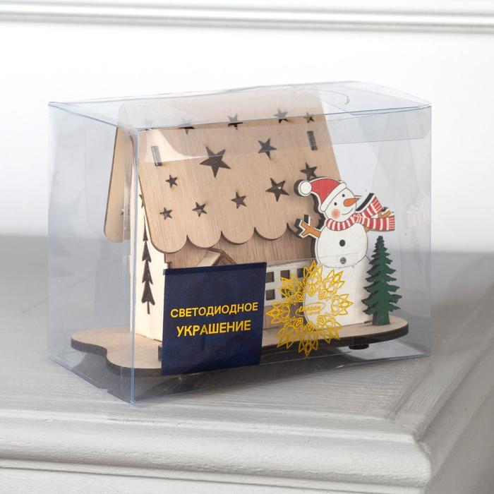 Светодиодная фигура &laquo;Дом со снеговиком&raquo; 11 &times; 15 &times; 3 см, дерево, батарейки LR41х3 (в комплекте), свечение тёплое белое