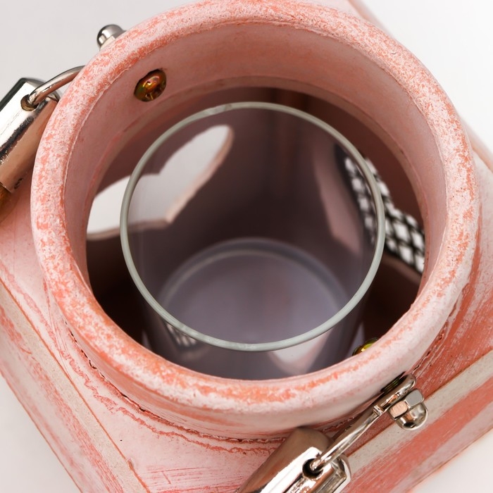 Подсвечник дерево на 1 свечу "Фонарик с сердцем" с ручкой 20х12х12 см