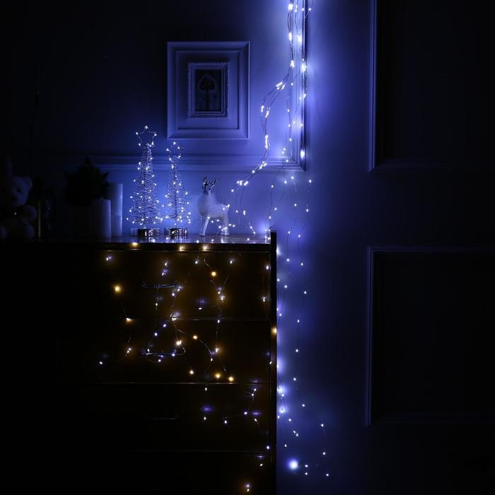 Гирлянда &laquo;Конский хвост&raquo; 8 нитей по 2 м, IP20, серебристая нить, 160 LED, свечение белое, USB