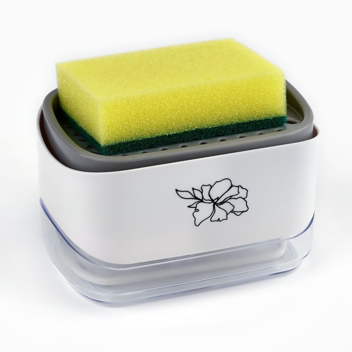 Дозатор для моющего средства кухонный &laquo;Цветок&raquo;, с подставкой для губки, 14 х 10 см.