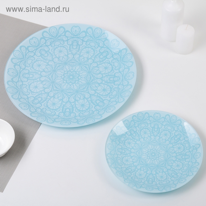 Сервиз столовый &laquo;Кружево&raquo;, 7 предметов: d=30 см - 1 шт, d=20 см - 6 шт, цвет голубой