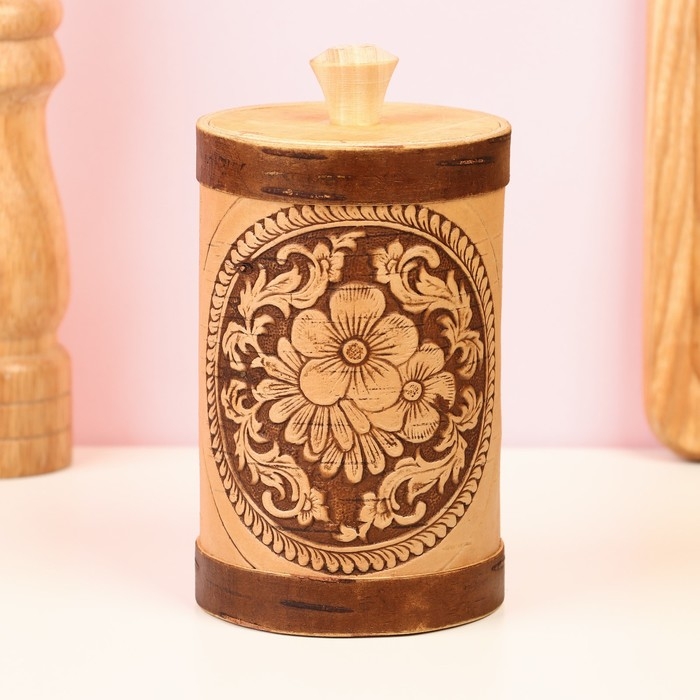 Туес Туес "Цветочки", круглый, D=8 см, береста