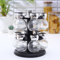 Набор для специй из стекла на подставке &laquo;Бабл&raquo;, 18&times;18&times;22 см, 12 шт