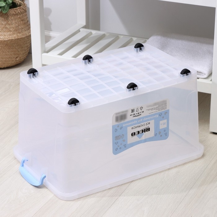 Контейнер для хранения с крышкой RICCO, 50 л, 61&times;39&times;32 см, на колёсах, прозрачный