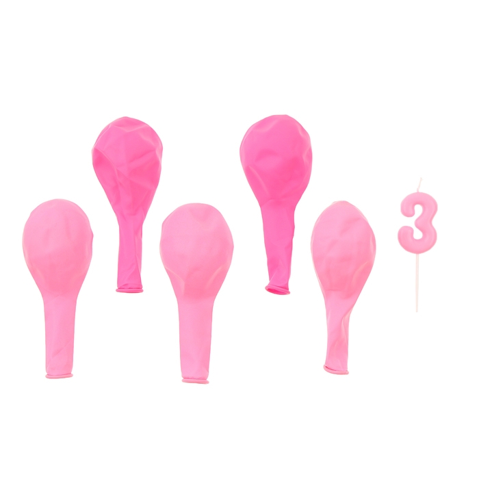 Свечи для торта + 5 шаров, цифра 3, розовая Свечи для торта + 5 шаров, цифра 3, розовая
