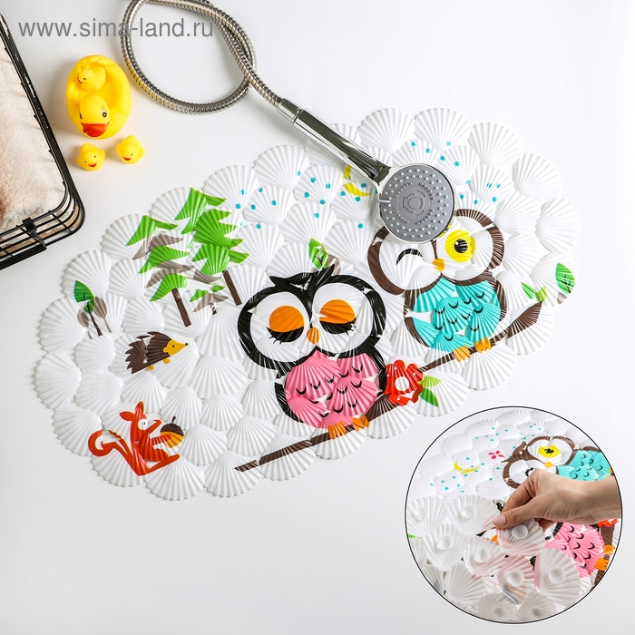 Коврик противоскользящий в ванну на присосках Доляна «Совы», 37×68 см Коврик противоскользящий в ванну на присосках Доляна «Совы», 37×68 см