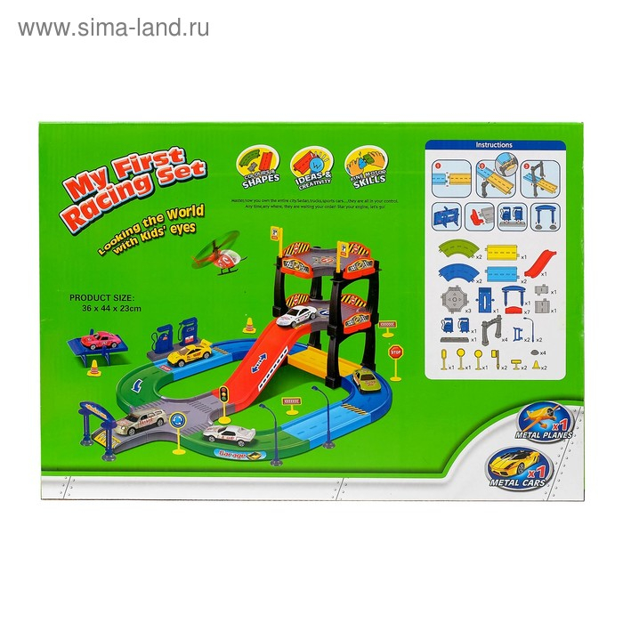 Гараж трасса &laquo;Крутой вираж&raquo;, с 1 металлической машиной и 1 вертолётом