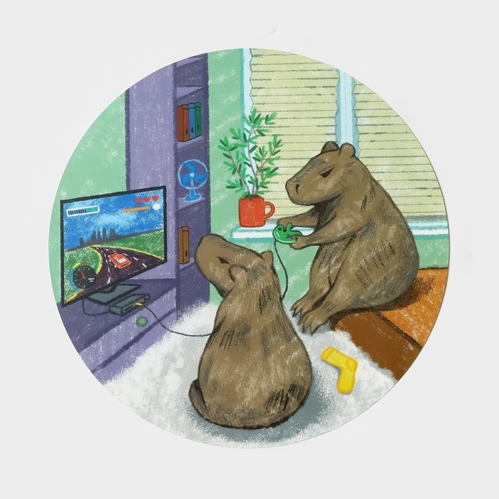 Набор салфеток сервировочных кухонных Доляна &laquo;Капибары геймеры&raquo;, 2 шт, настольное покрытие, d=36 см