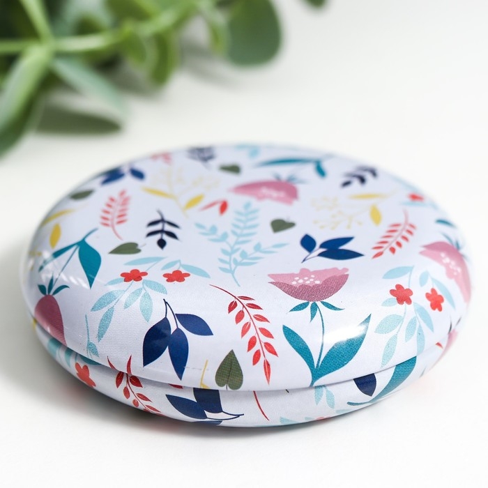 Шкатулка металл круглая Шкатулка металл круглая "Цветы и листья" фасовка 12 шт 1,8х7х7 см