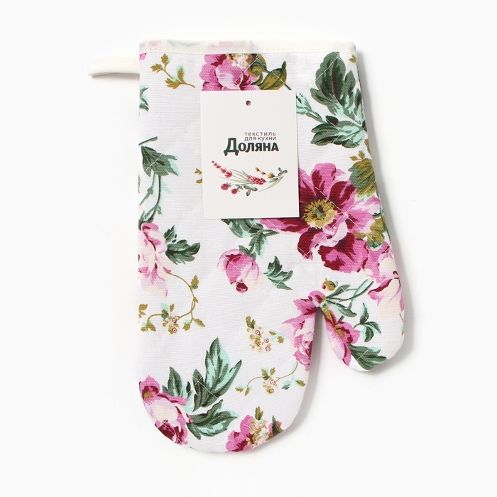 Варежка-прихватка Доляна Цветы, цвет розовый, 26*16см, 100%хл