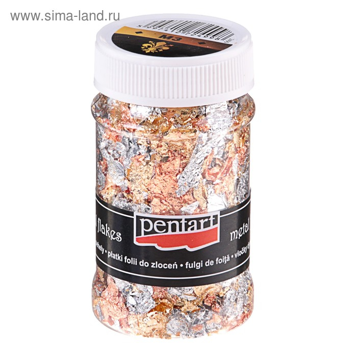 Поталь в хлопьях золото/серебро/медь, 100 мл, Pentart, М3 2499 Поталь в хлопьях золото/серебро/медь, 100 мл, Pentart, М3 2499