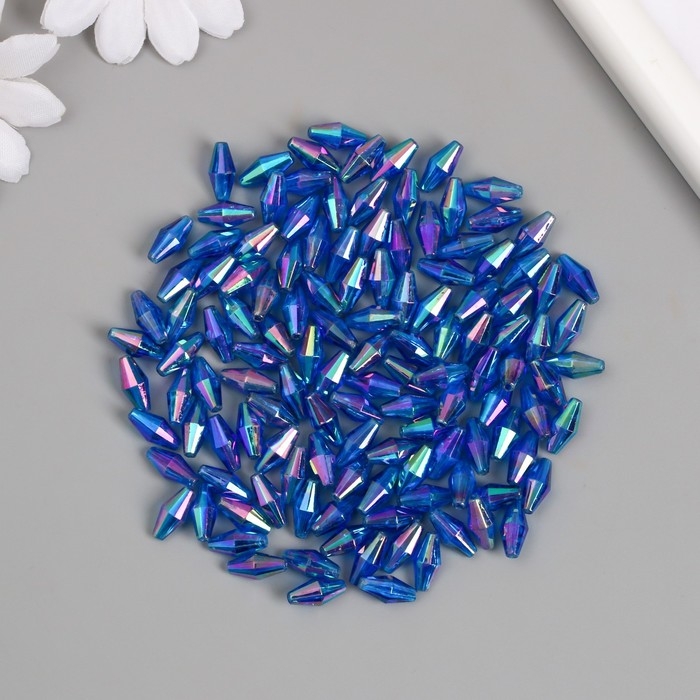 Бусины для творчества пластик "Ромб-кристалл голография синий" набор 20 гр 0,6х0,6х1,2 см