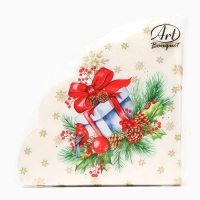 Новогодние салфетки бумажные круглые Art Bouquet Rondo &laquo;Подарок на новый год&raquo;, 3 слоя, d 32 см, 12 шт