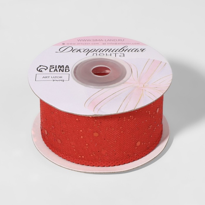 Лента декоративная, с глиттером, 38 мм, 9 &plusmn; 0,5 м, цвет красный