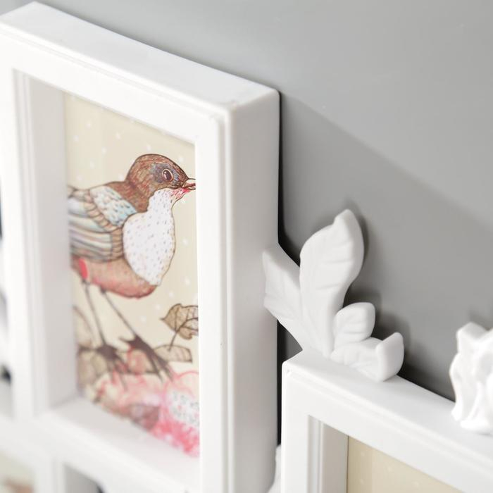 Фоторамка пластик на 7 фото 10х10, 9х13 см Фоторамка пластик на 7 фото 10х10, 9х13 см "Розовый сад" белая 43,5х39 см