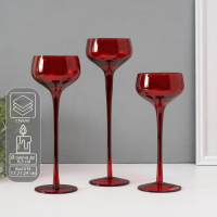 Подсвечник стекло "Бокал-креманка" красный набор 3 шт h- 20, 23, 26х8х8 см Подсвечник стекло "Бокал-креманка" красный набор 3 шт h- 20, 23, 26х8х8 см