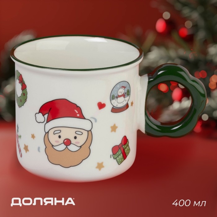 Новогодняя кружка Доляна &laquo;Веселый дедушка&raquo;, 400 мл, 14,5&times;10&times;9 см, цвет белый
