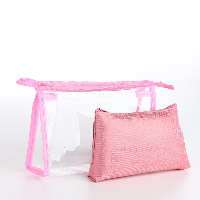 Набор косметичек 2 в 1 на молнии, цвет розовый Набор косметичек 2 в 1 на молнии, цвет розовый