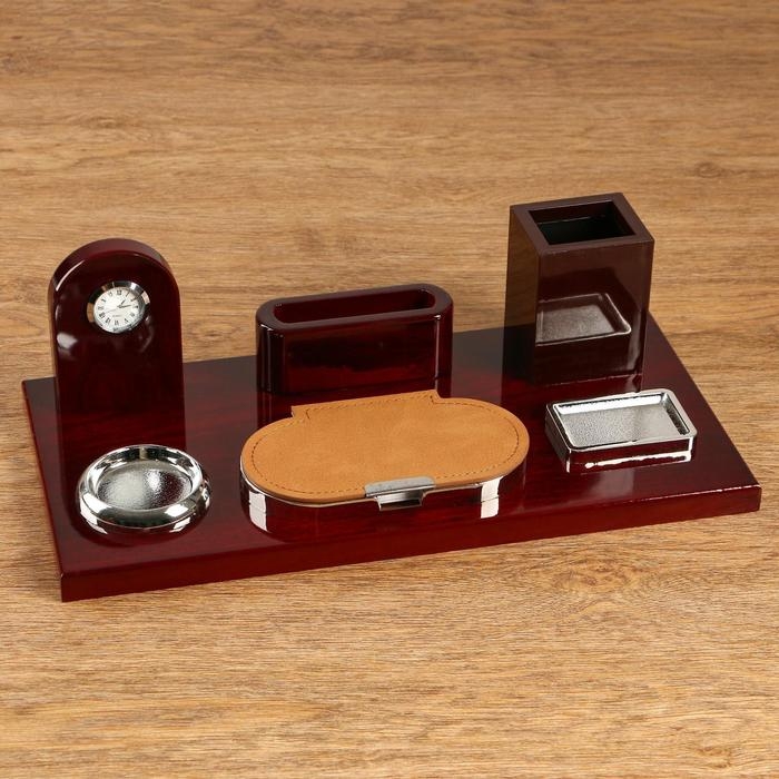 Набор настольный 6в1 с визитницей и часами, красное дерево Набор настольный 6в1 с визитницей и часами, красное дерево