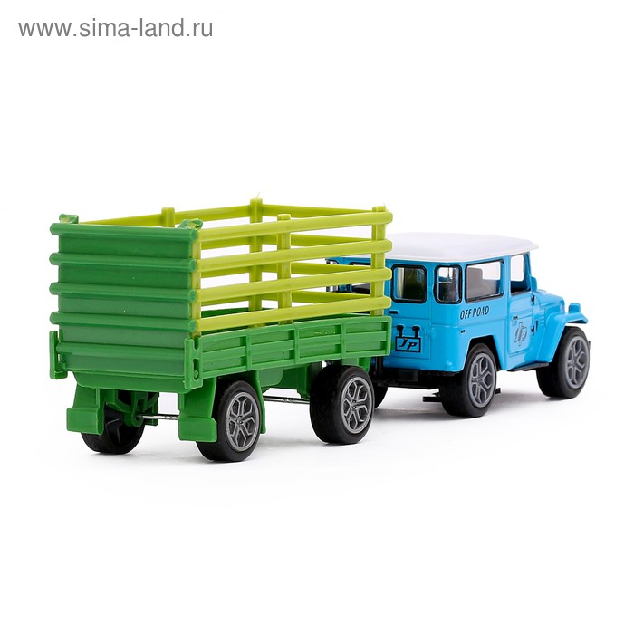 Машина металлическая «Джип», с прицепом, инерционная, МИКС Машина металлическая «Джип», с прицепом, инерционная, МИКС