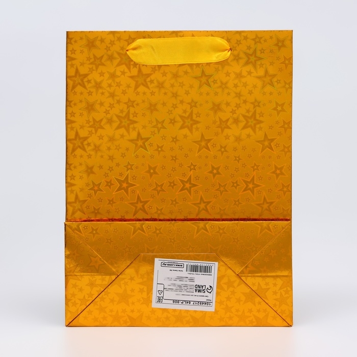 Пакет подарочный, фольгированный, упаковка, с окном Пакет подарочный, фольгированный, упаковка, с окном "Сердце", "Золотой", S 23,5 х18 х 8,5 см