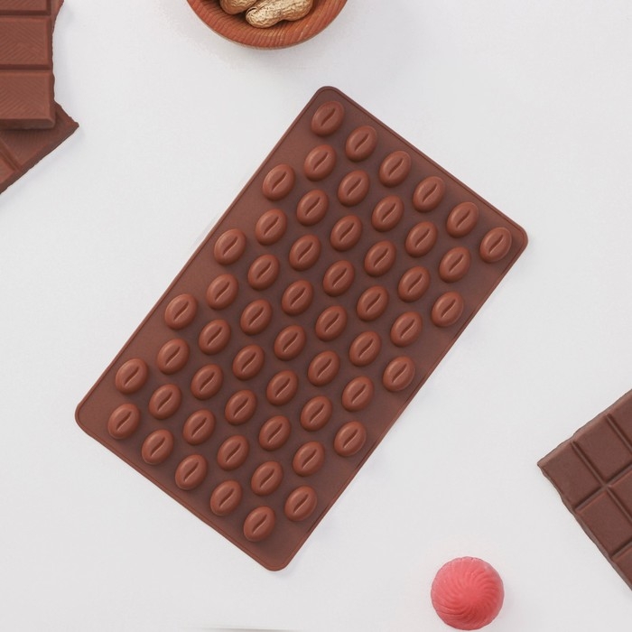 Форма для мармелада Доляна «Кофейные бобы», силикон, 18,5×11×1 см, 55 ячеек (1,6×1,2 см), цвет коричневый Форма для мармелада Доляна «Кофейные бобы», силикон, 18,5×11×1 см, 55 ячеек (1,6×1,2 см), цвет коричневый