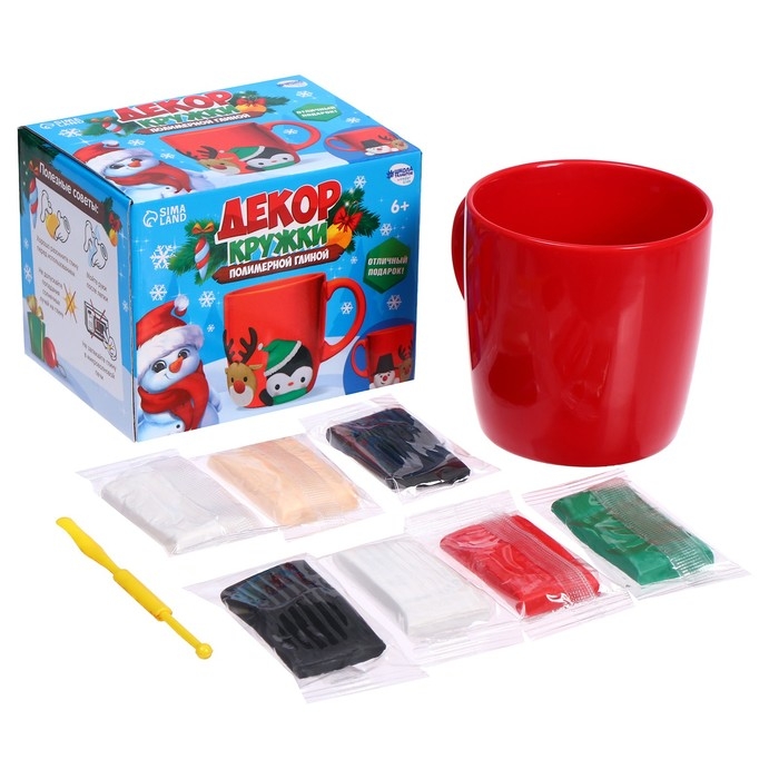 Декор кружки полимерной глиной на новый год &laquo;Пингвин, олень и снеговик&raquo;, 300 мл, новогодний набор для творчества