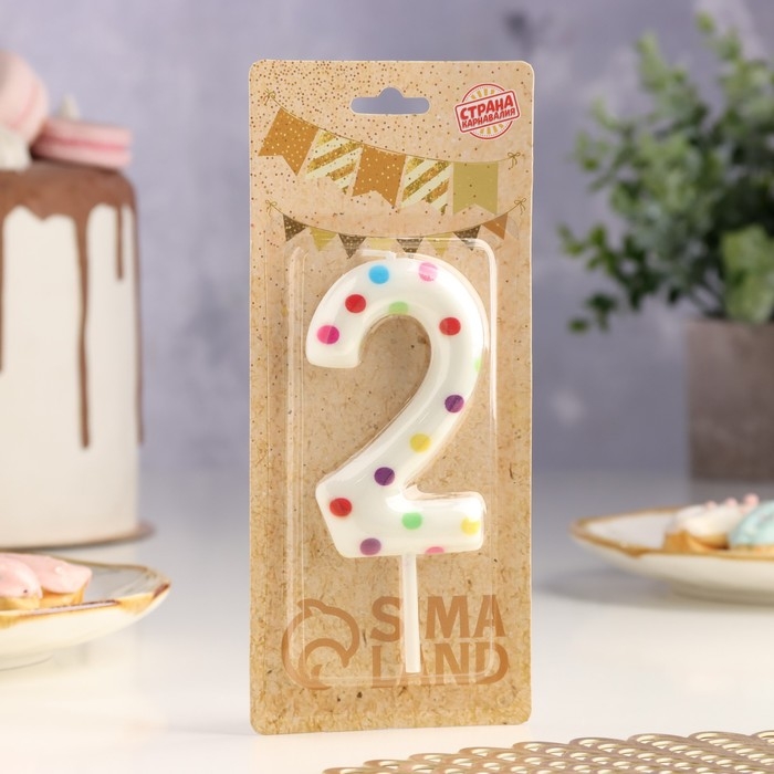 Свеча в торт на день рождения «Конфетти», цифра Свеча в торт на день рождения «Конфетти», цифра "2" , ГИГАНТ, 9 см