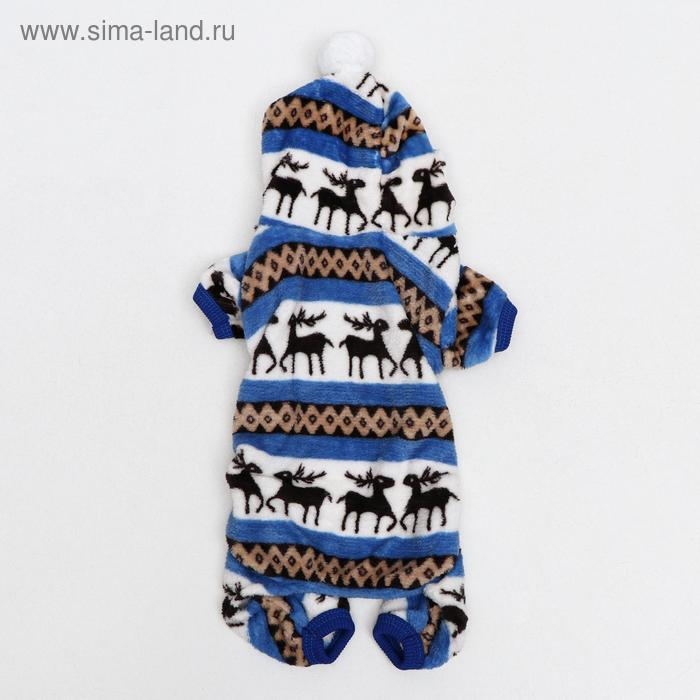 Комбинезон "Олени" с капюшоном, размер XL (ДС 40 см, ОГ 50 см, ОШ 40 см), голубой