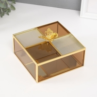 Шкатулка стекло с металлическим каркасом "Бабочка" квадрат карамель 15х15х8,3 см Шкатулка стекло с металлическим каркасом "Бабочка" квадрат карамель 15х15х8,3 см