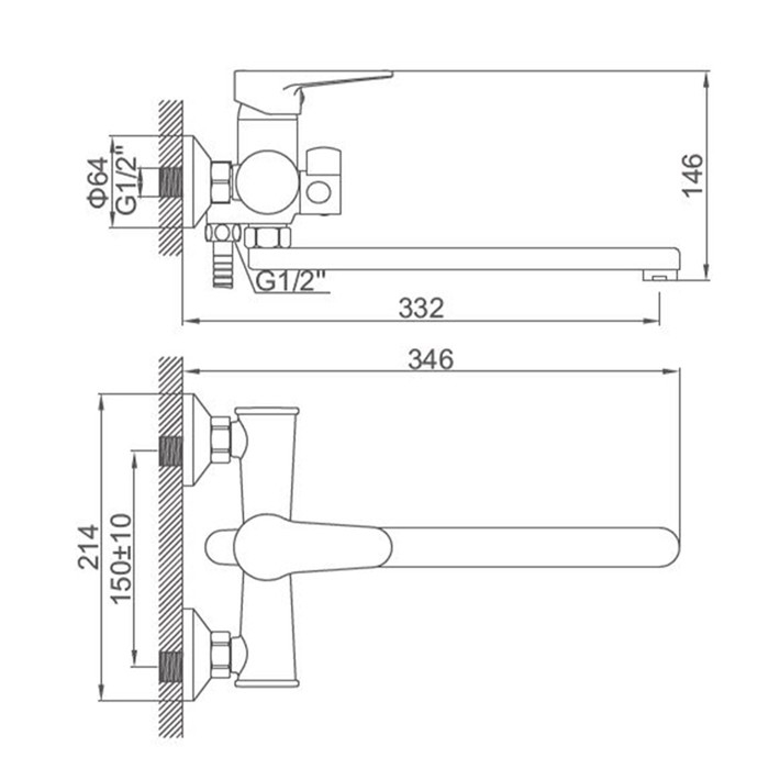 Смеситель для ванны Accoona A71111F, силумин, картридж 35мм, излив 30 см, черный/хром Смеситель для ванны Accoona A71111F, силумин, картридж 35мм, излив 30 см, черный/хром