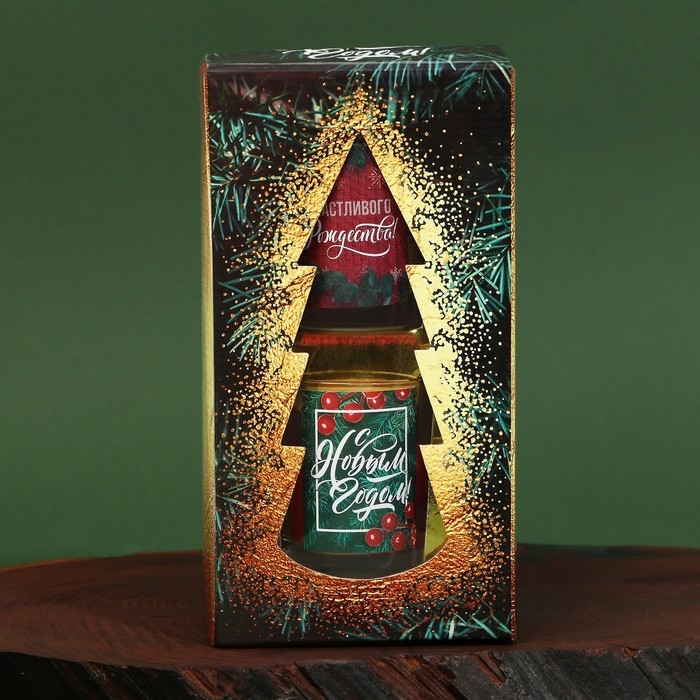 Новогодние свечи в стакане (набор 2 шт.) &laquo;Новый год: С Новым годом!&raquo;, аромат ваниль