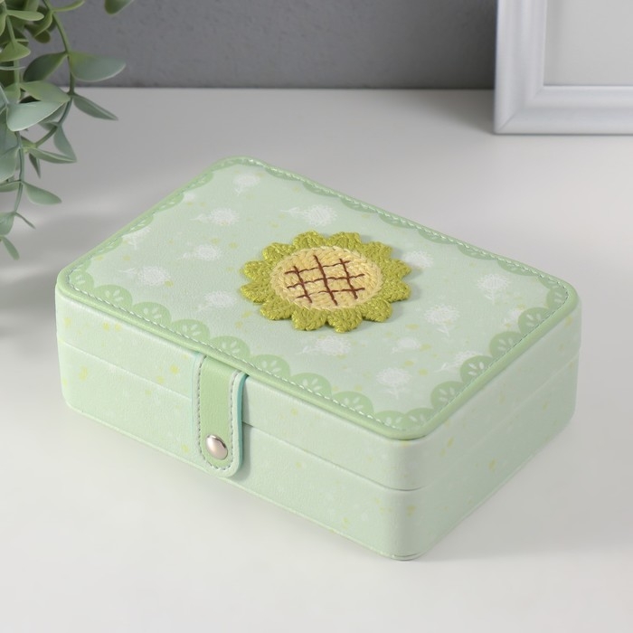 Шкатулка кожзам для украшений "Зелёный подсолнух" 11х16х5,5 см