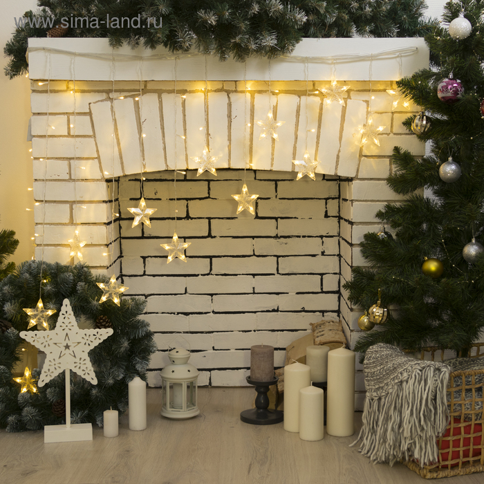 Гирлянда &laquo;Бахрома-арка&raquo; 2.5 &times; 1.2 м с насадками &laquo;Звёзды&raquo;, IP20, прозрачная нить, 136 LED, свечение тёплое белое, 8 режимов, 220 В