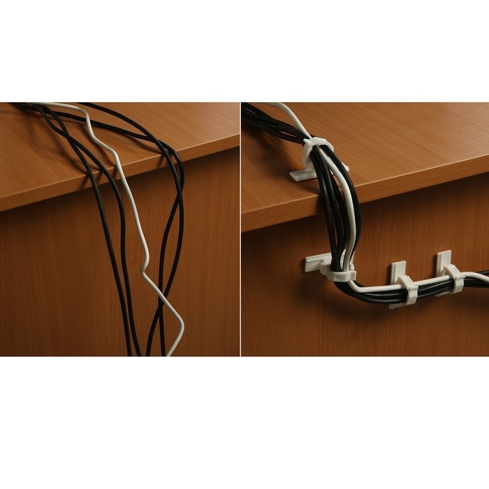 Держатель самоклеящийся для проводов ТУНДРА krep, d=20 мм, 60х20х40 мм, белый, 4 шт.