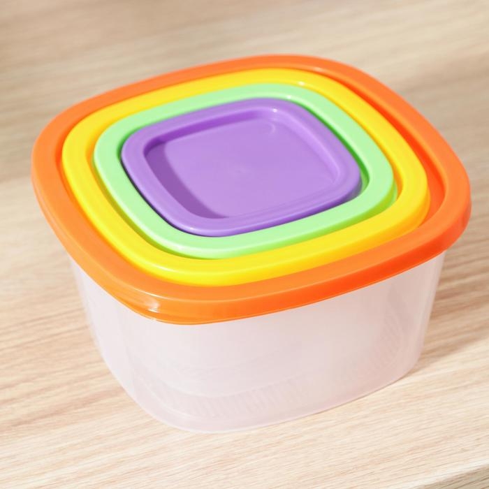 Набор пищевых контейнеров «BioFresh», 4 шт: 0,23 л, 0,5 л, 0,9 л, 1,55 л, прозрачные, крышки микс Набор пищевых контейнеров «BioFresh», 4 шт: 0,23 л, 0,5 л, 0,9 л, 1,55 л, прозрачные, крышки микс