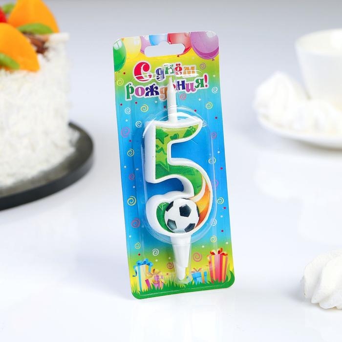Свеча для торта "Футбольная", 10,2 см, зелёная цифра "5"