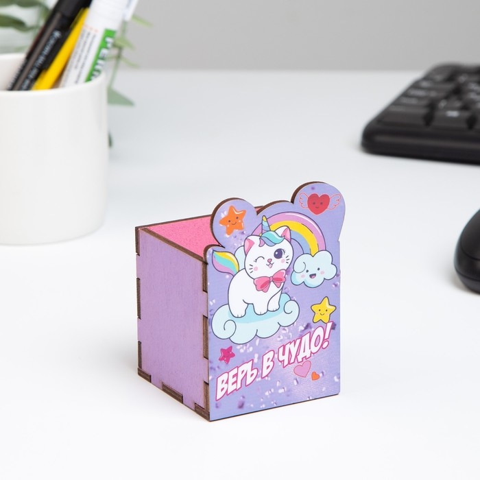 Карандашница Карандашница "Верь в чудо!" кот, 6х6х10 см