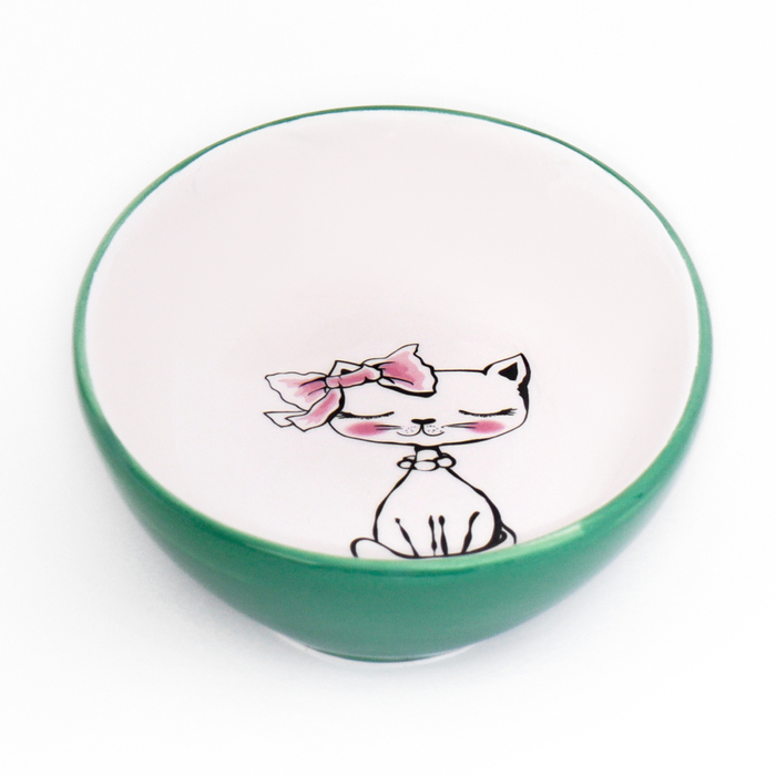 Блюдце керамическое Блюдце керамическое "Милая киса" 200 мл 15,7 х 11,3 х 3,8 см, зеленая