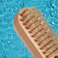 Пемза для педикюра с щёткой, с подвесом, натуральная щетина, 9,5 × 4 см, в коробке, цвет бежевый Пемза для педикюра с щёткой, с подвесом, натуральная щетина, 9,5 × 4 см, в коробке, цвет бежевый