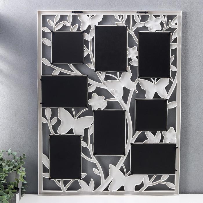 Фоторамка пластик на 8 фото 10х10, 10х15 см Фоторамка пластик на 8 фото 10х10, 10х15 см "Бабочки на деревце" белая 70х55 см