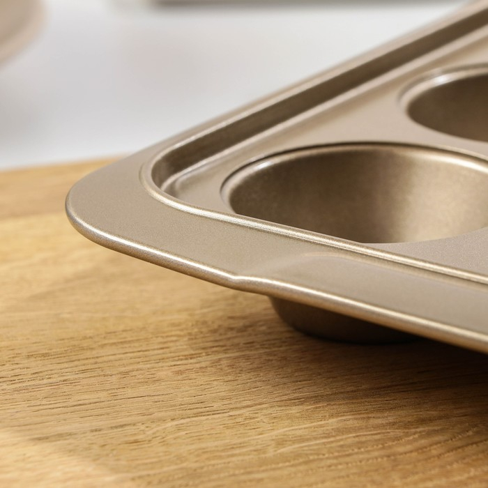 Форма для выпечки Доляна &laquo;Жаклин. Круг&raquo;, 40&times;28&times;4 см, 12 ячеек, антипригарное покрытие, цвет золотой