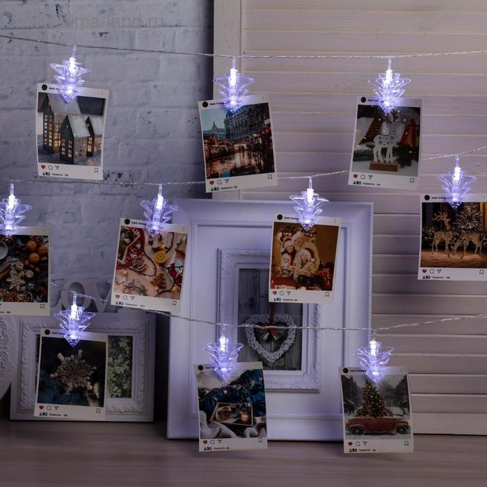 Гирлянда &laquo;Нить&raquo; 4.5 м с насадками &laquo;Прищепки-ёлочки&raquo;, IP20, прозрачная нить, 20 LED, свечение белое, 220 В