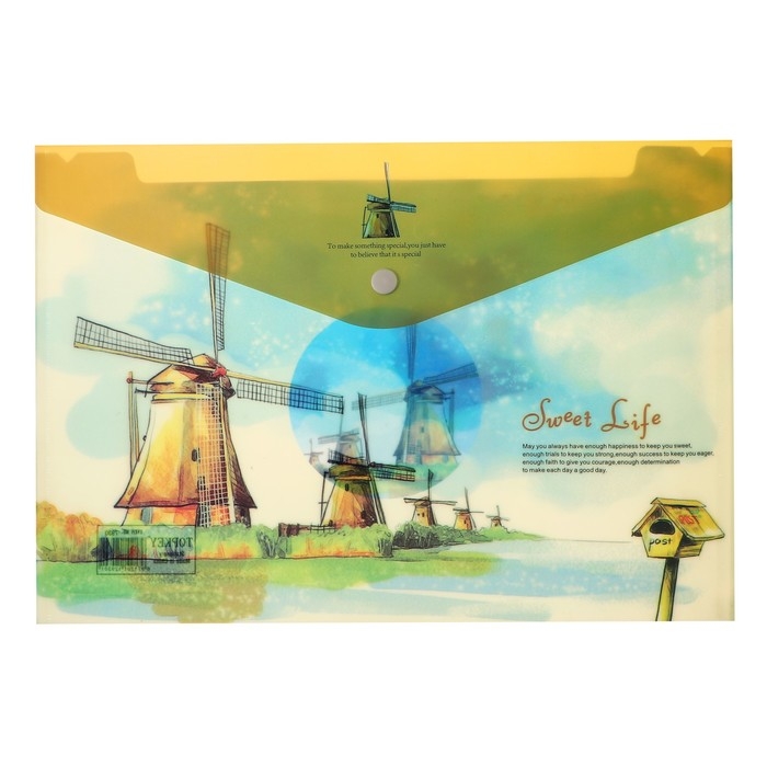 Набор папок-конвертов на кнопке А4, 160 мкр, 12 штук, Набор папок-конвертов на кнопке А4, 160 мкр, 12 штук, "Пейзажи"